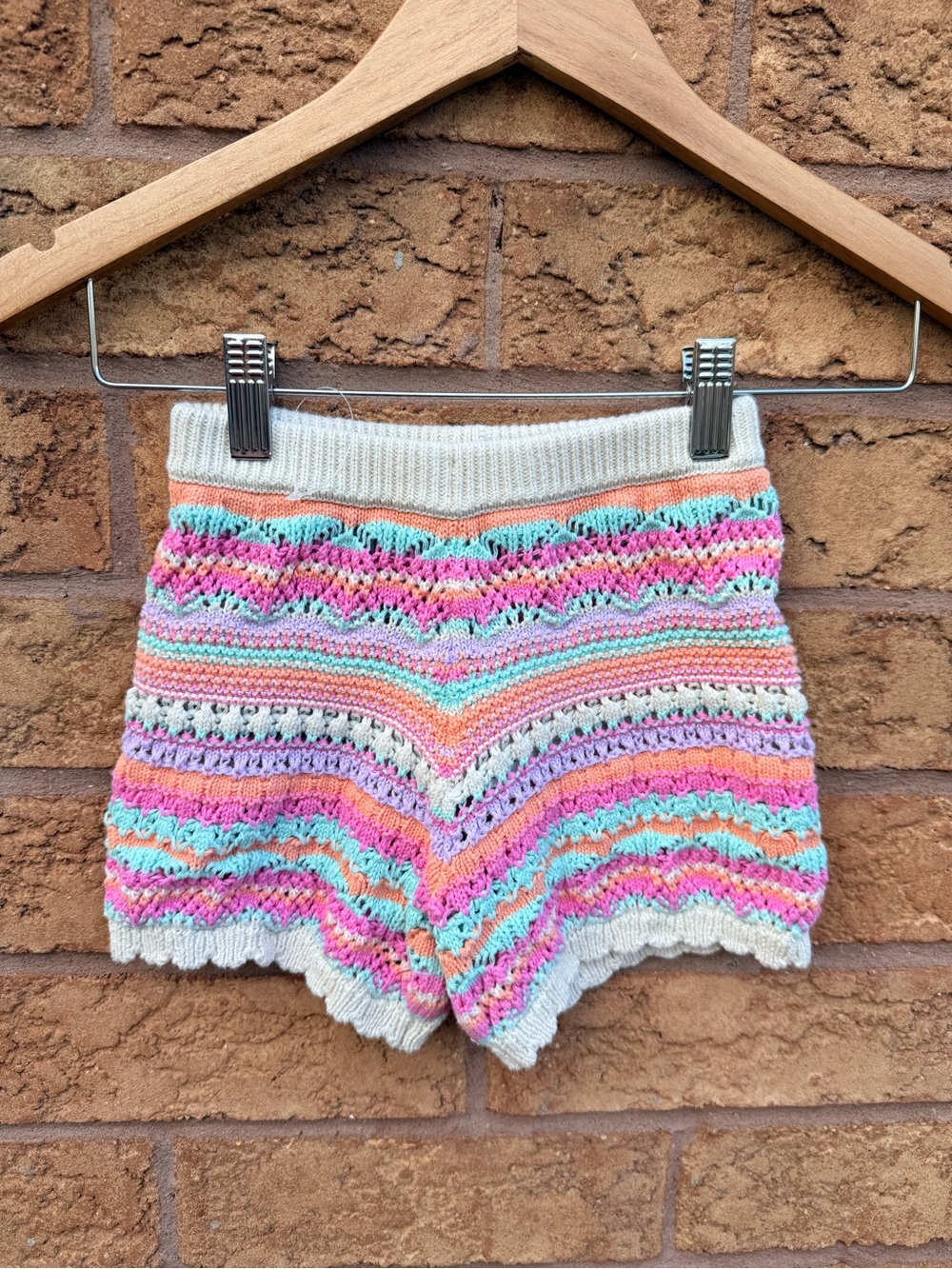 💫4/$25 • Primark Knit Chevron Stripe Crochet Shorts - Pastel Multicolor